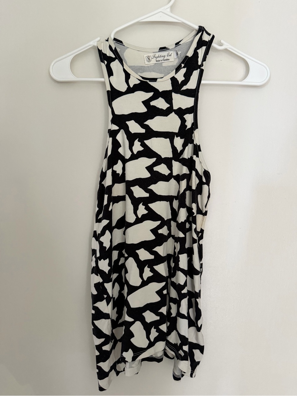 Fighting Eel Black and White Patterned Tank Top Small Flowy High Neck